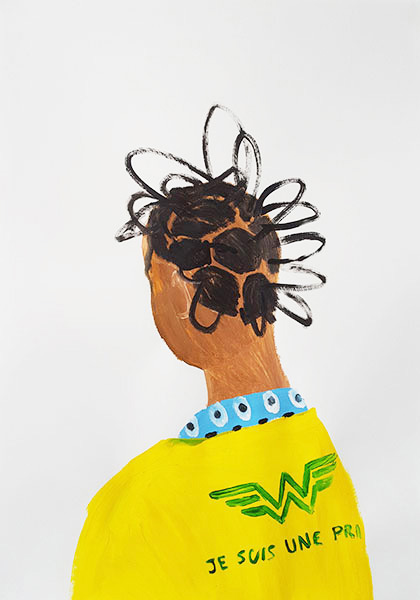 Gregory Olympio, Je suis une princesse, Chemises Jaunes series, 84.1 x 59.4 cm, acrylic on paper, 2019