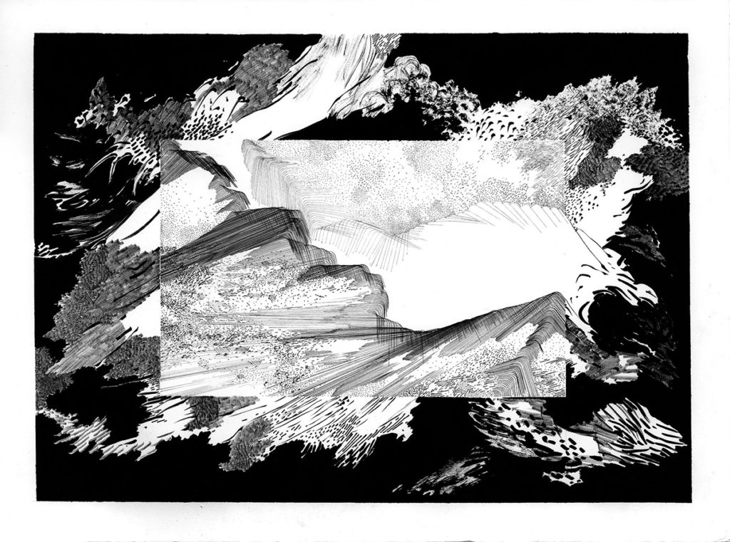 ANGÈLE GUERRE, Coup double 2, Rotring et feutre sur papier, 76x56 cm, 2018