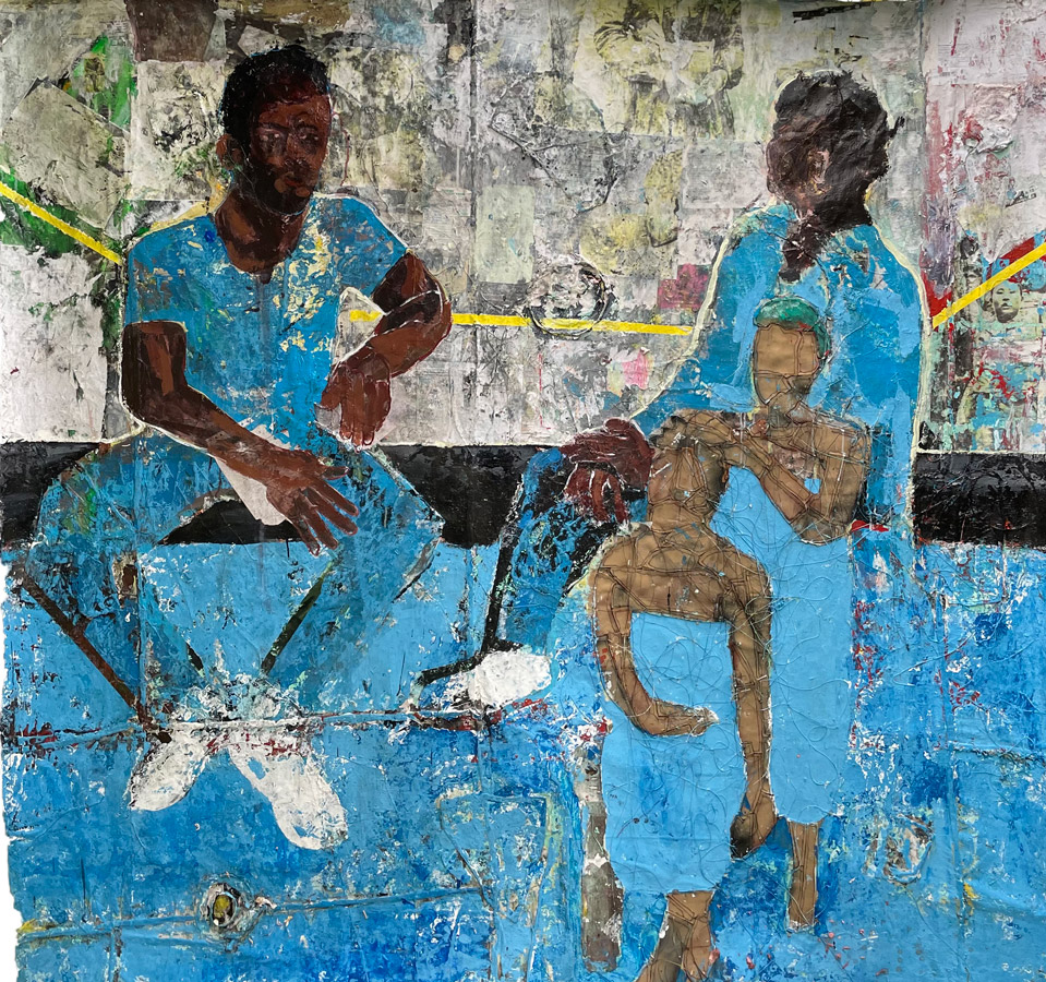 KALOKI NYAMAI, Vaa nivo twambieye, 200x200 cm, mixed media on canvas, 2021