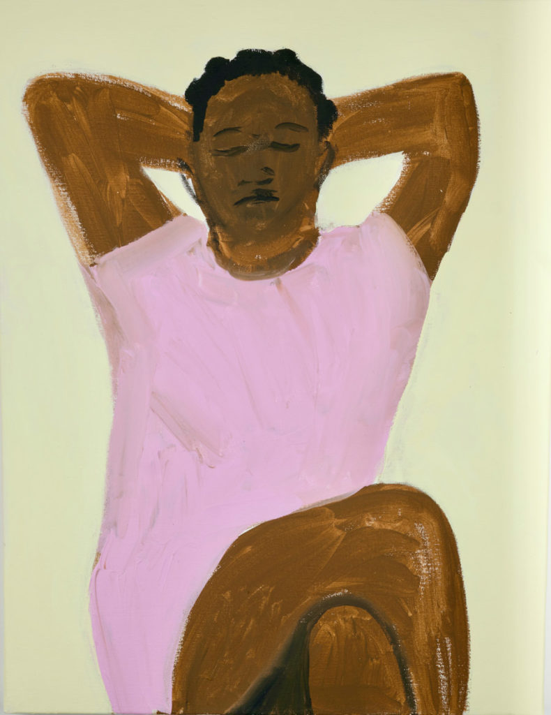 GREGORY OLYMPIO, Femme, robe rose, 65x50cm, acrylique sur toile, 2020