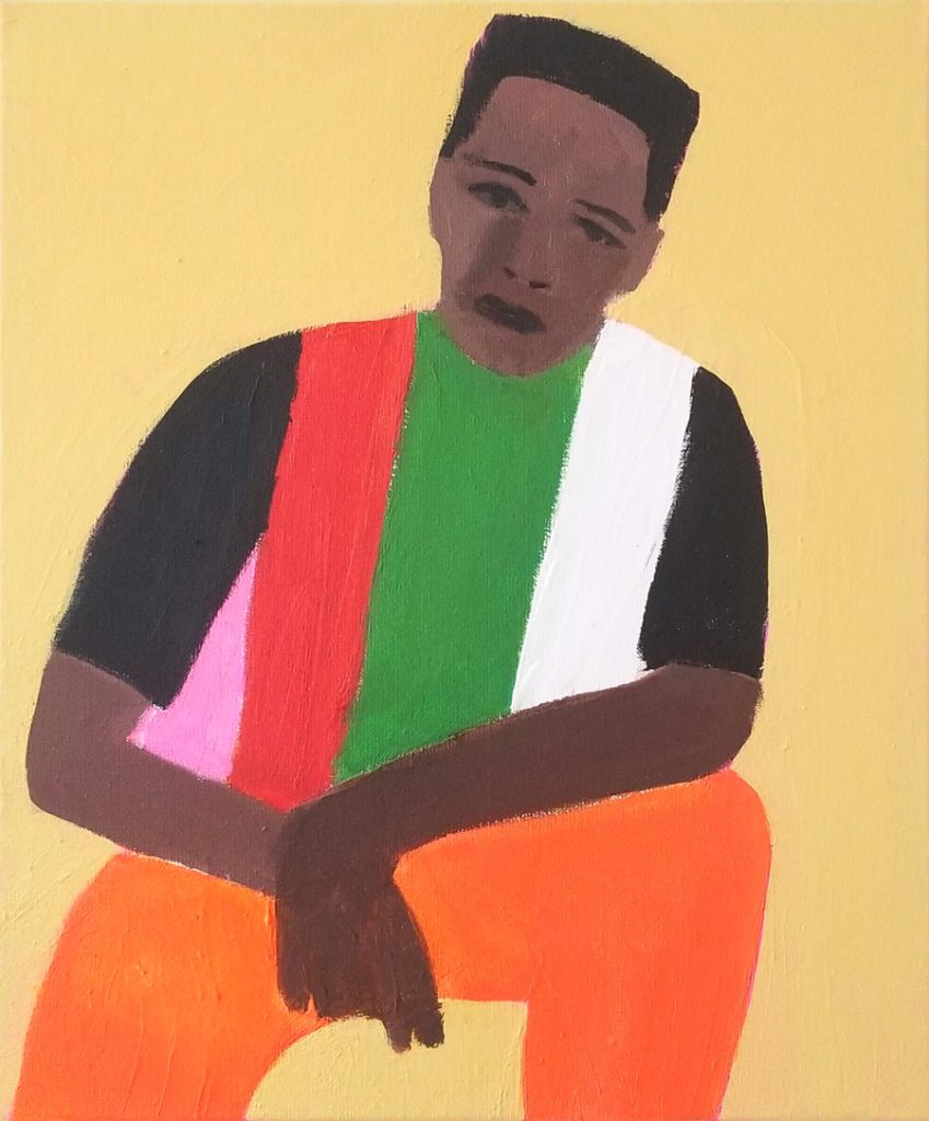 GREGORY OLYMPIO, Sans titre (marron, rose, noir, rouge, vert, blanc, orange…), 38x46cm, acrylic on linen canvas, 2020