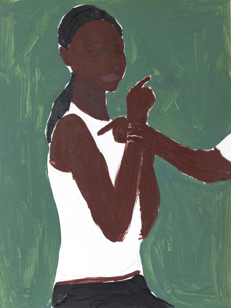 DIDIER VIODÉ, Femme sur fond vert, 48x36cm, acrylique sur papier, 2021