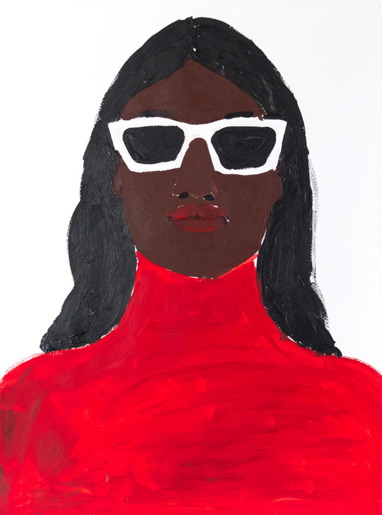 DIDIER VIODÉ, Femme en rouge, 48x36cm, acrylique sur papier, 2021