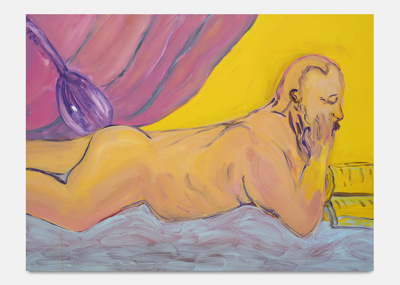 SHAGHA ARIANNIA, Here lies Gerald, reading a book, 91x122cm, acrylique sur toile ©Nicolas Brasseur
