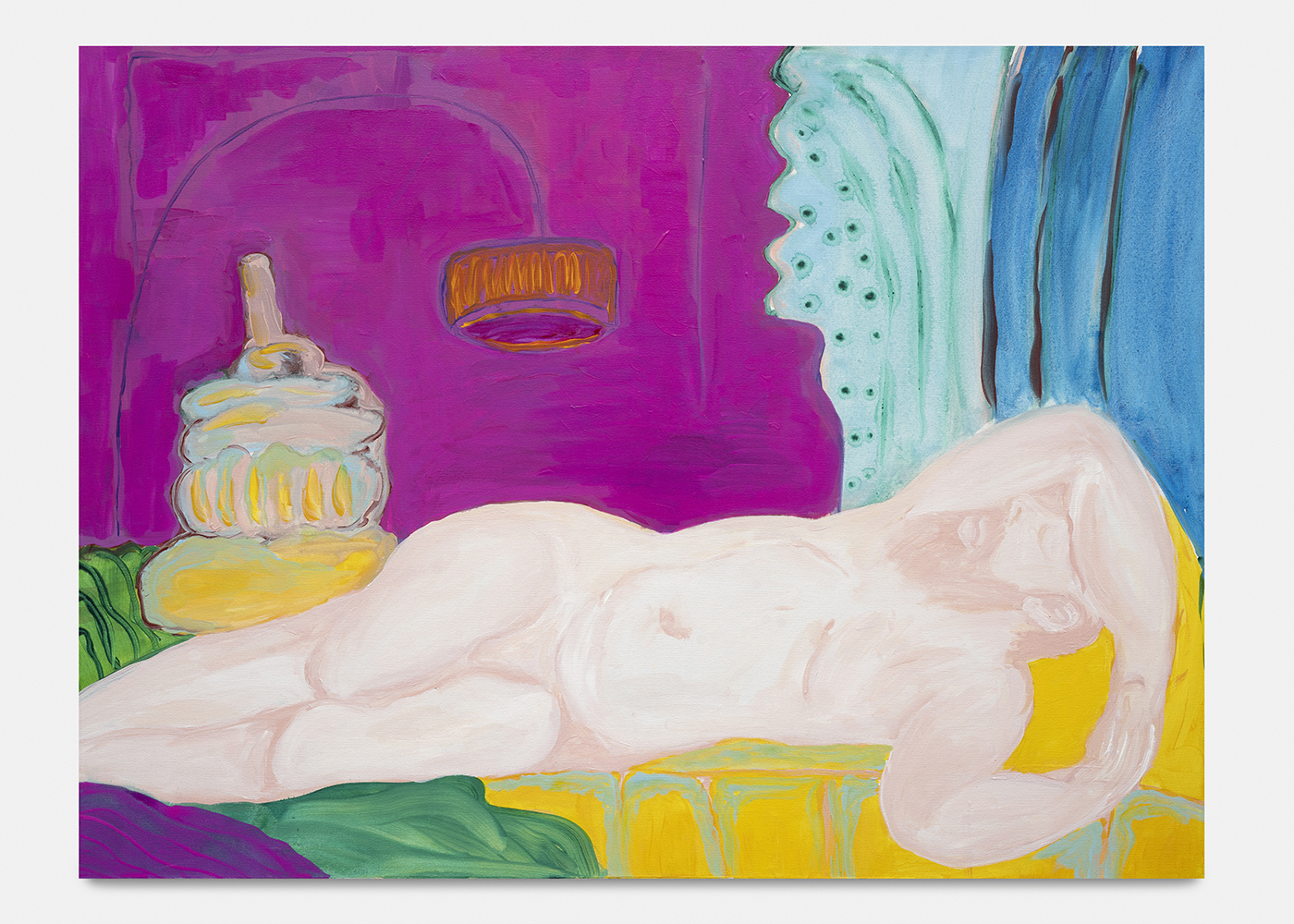 SHAGHA ARIANNIA, Here lies Damian, napping with a pink light, 91x122cm, acrylique sur toile ©Nicolas Brasseur