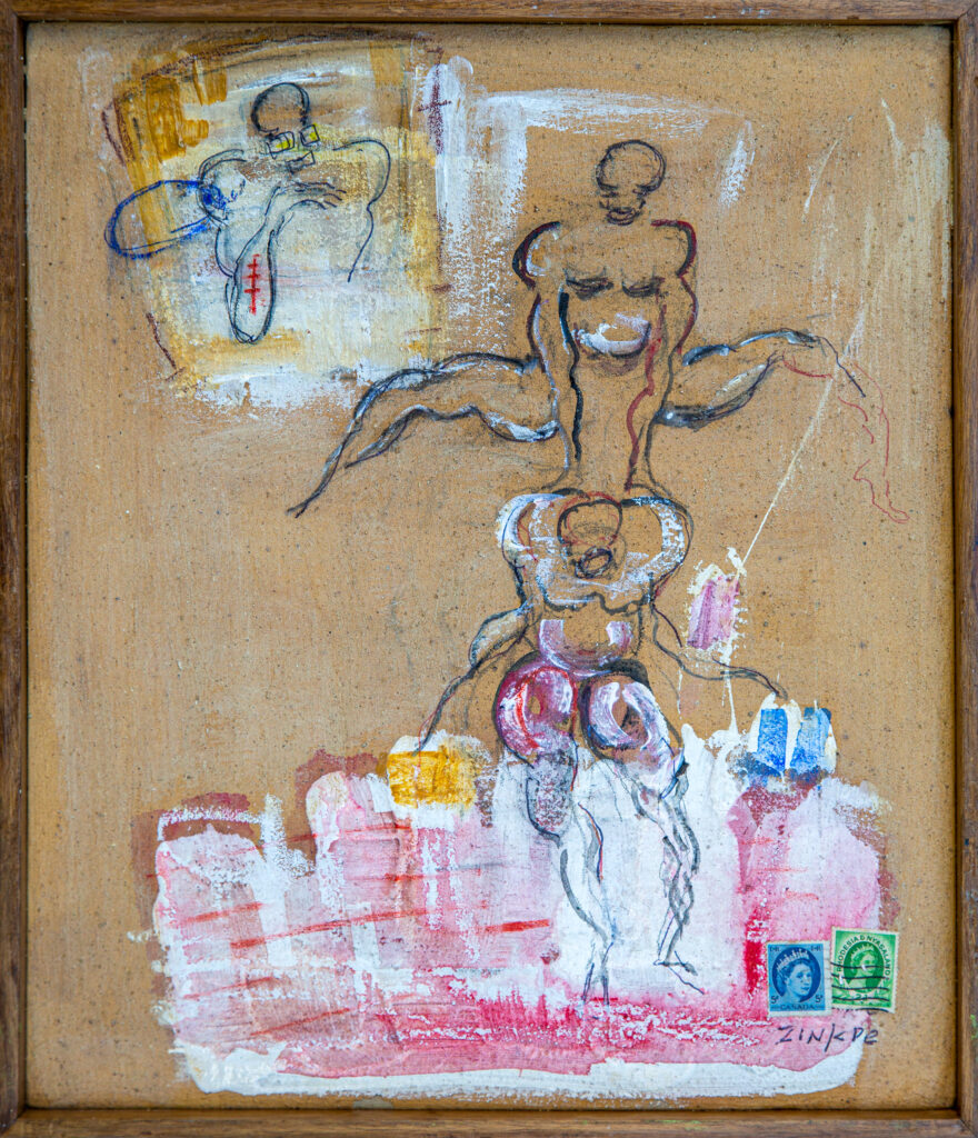 ZINKPÈ, Jeux d'adultes, 36.5x31.5 cm, acrylic and oil pastel on canvas, 2023