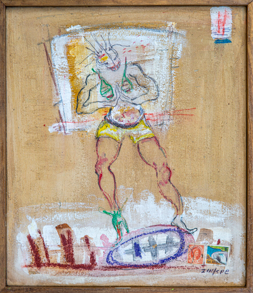 ZINKPÈ, Reine d'un soir, 36.5x31.5 cm, acrylic and oil pastel on canvas, 2023